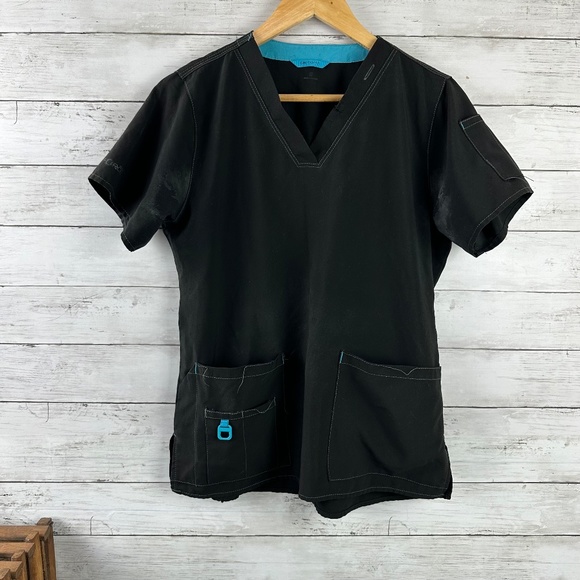 Lot of 4 Carhartt Force Scrub Shirt Women‎ Small Pockets Short Sleeve Black Worn - Picture 2 of 13